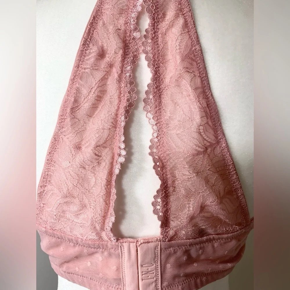 NWT INC lace halter back bralettes in nude